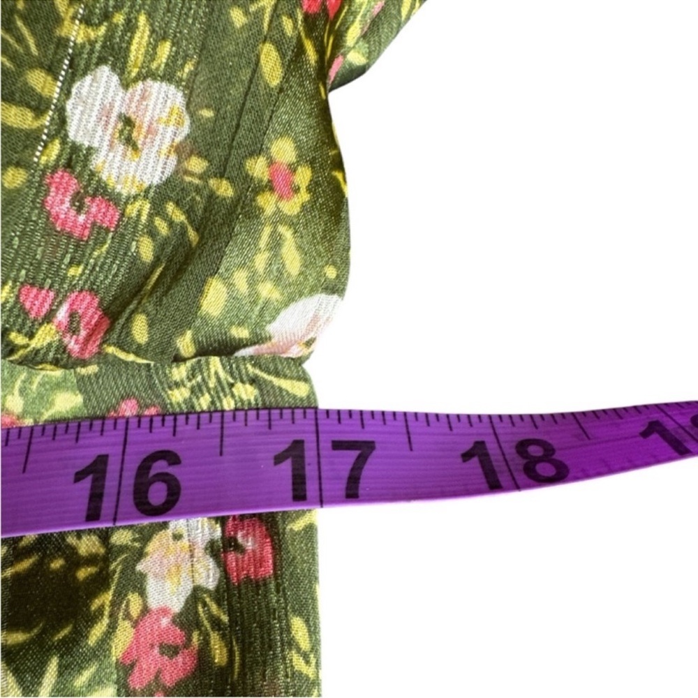 ZARA Green Floral Mini Dress w/Keyhole
Neckline and Smocked Top, Size M. - Picture 11 of 12